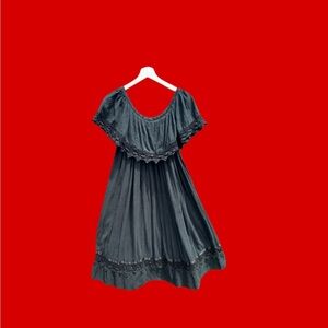 Vintage 70’s Mexican cotton gauze off shoulder dress with crochet accents